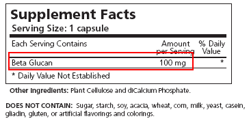 beta glucan supplement facts panel